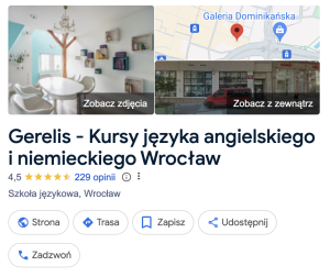 opinie szkoły językowej Gerelis w Google